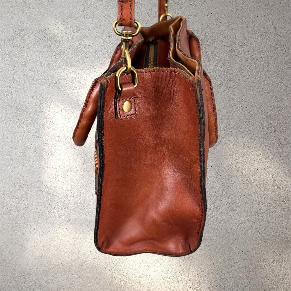 Patricia Nash Woven Plaid Mozia Satchel Brown Top Handle Bag Detachable Strap - Picture 5 of 8